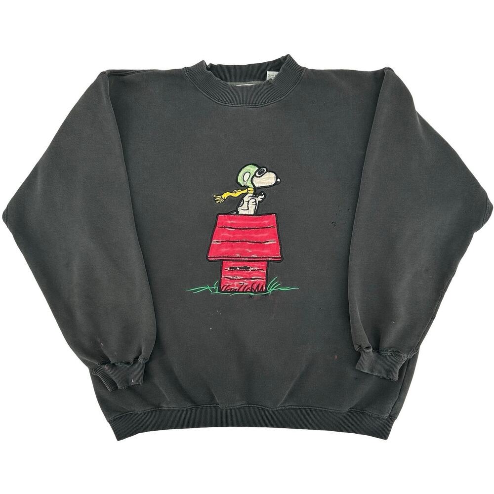 VTG 80s 90s Women's Grey Snoopy And Friends Flying Snoopy Doghouse Crewneck Sz M